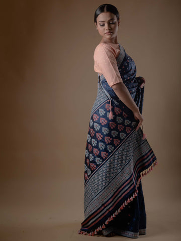 Indigo Blue Paat Silk Saree