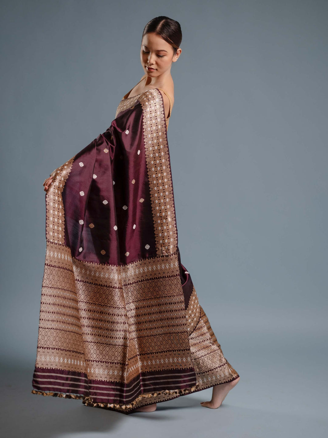 Brown Paat Silk Mekhela Sador