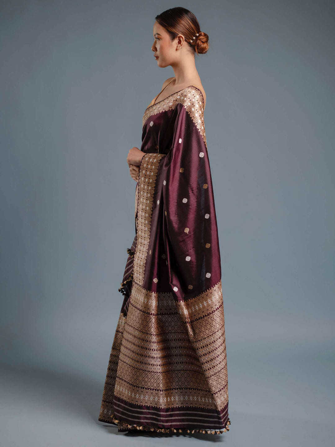 Brown Paat Silk Mekhela Sador