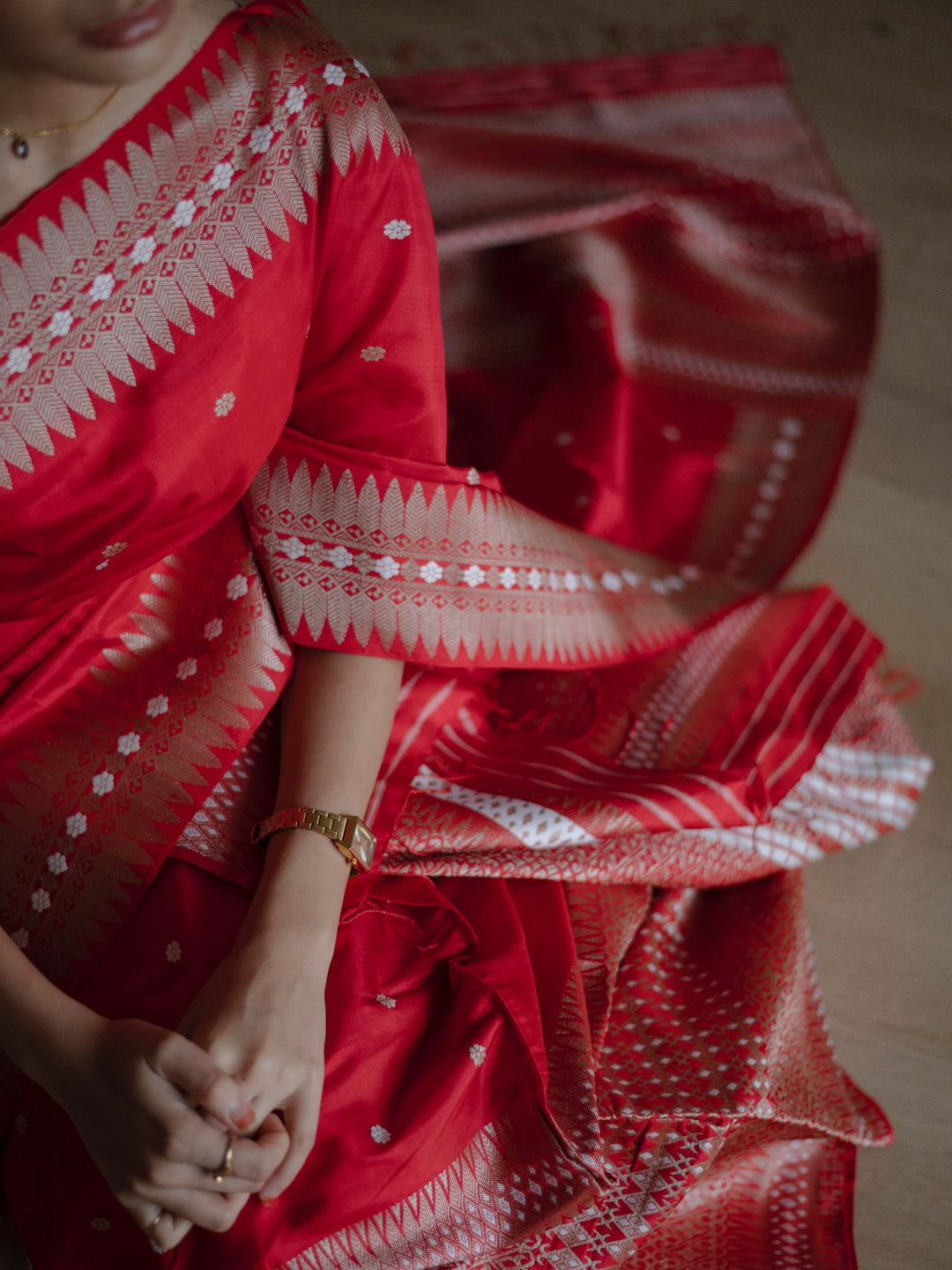 Red Paat Silk Mekhela Sador