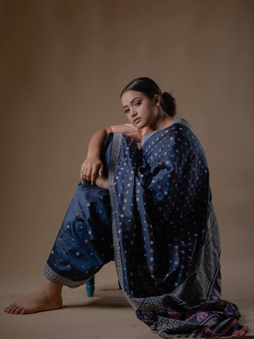 Indigo Blue Paat Silk Saree