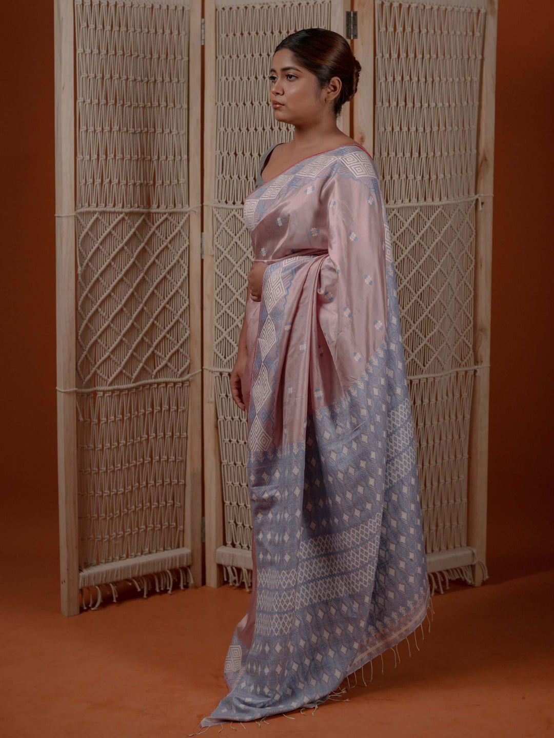 Copper Pink Paat Silk Saree