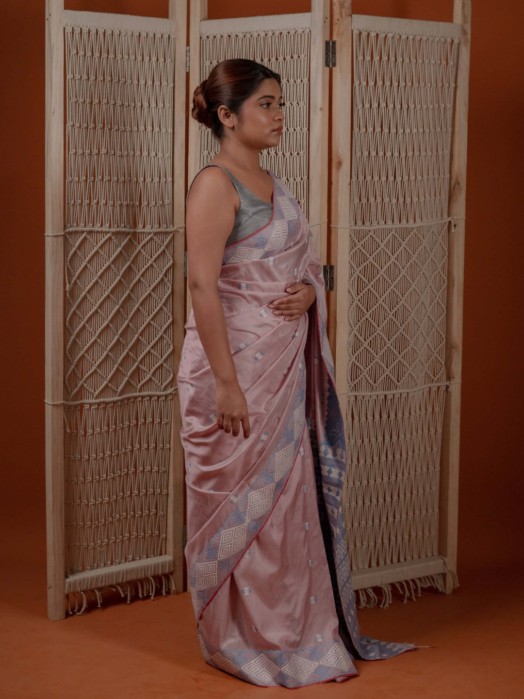 Copper Pink Paat Silk Saree
