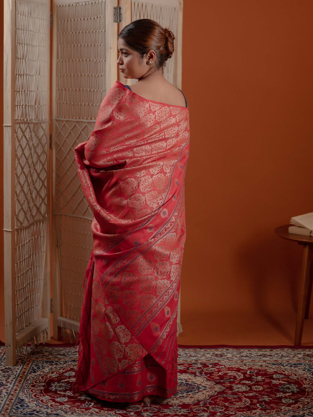 Red Eri Silk Mekhela Sador