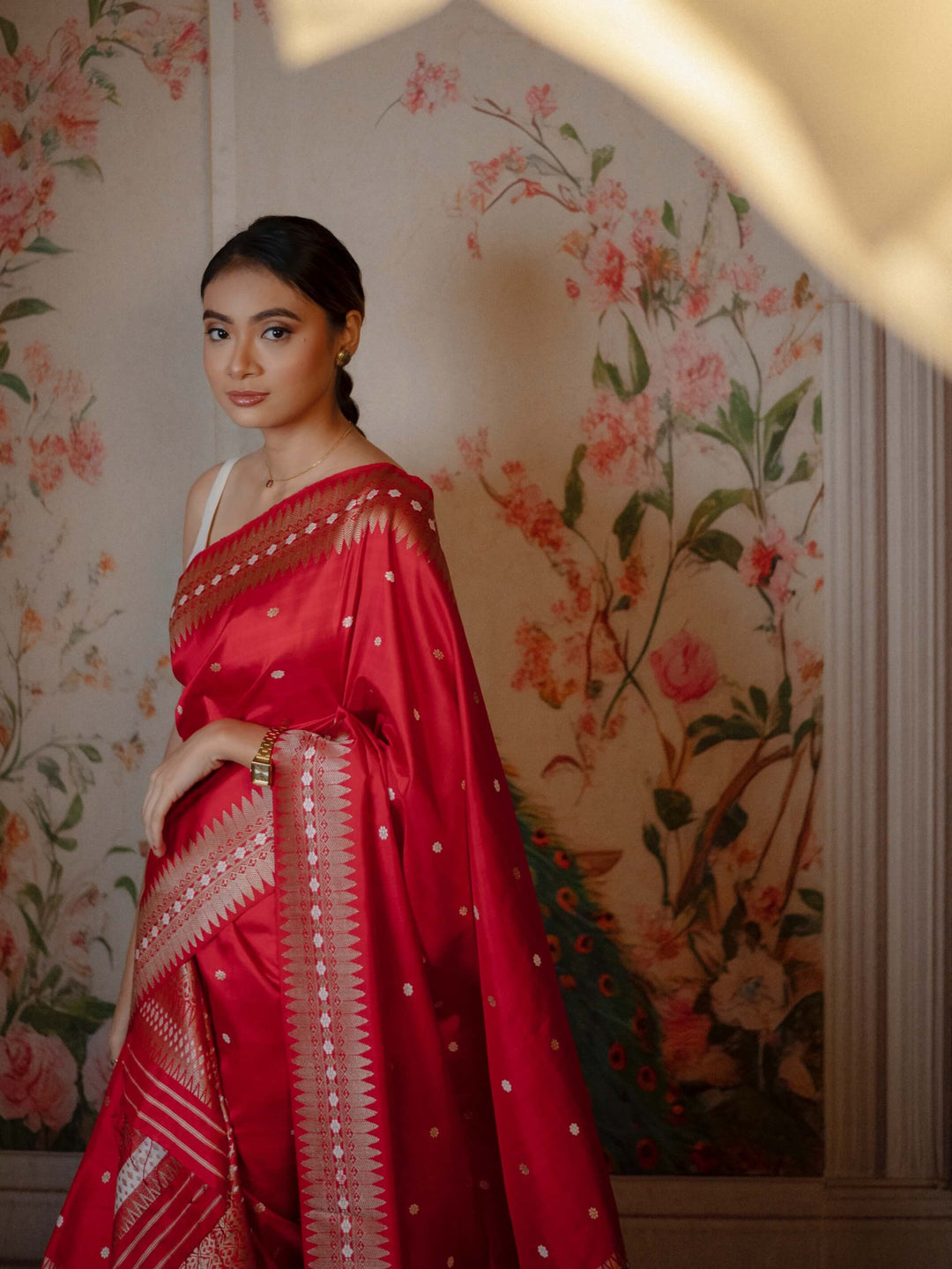 Red Paat Silk Mekhela Sador