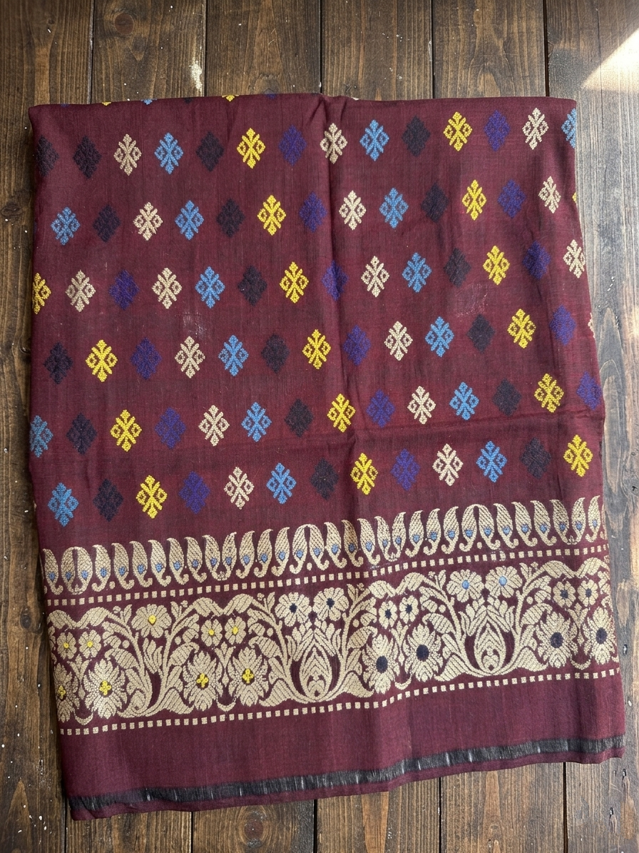 Wine Red Silk Cotton Blouse Fabric