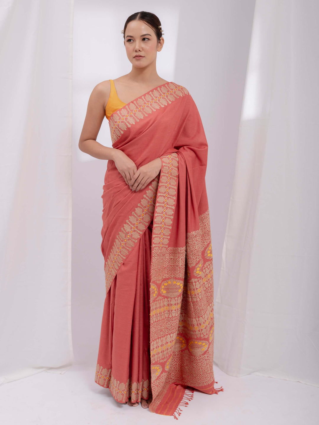 Indian Red Eri Silk Saree