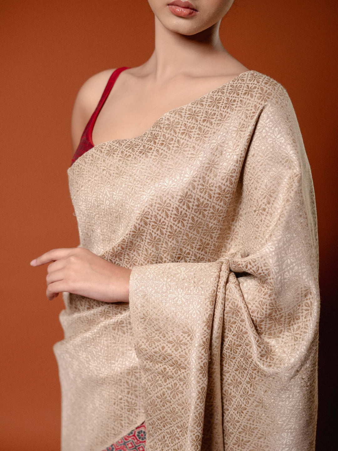 Natural Red Eri Silk Mekhela Sador