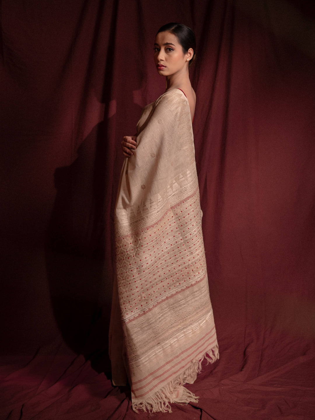 Natural Red Eri Silk Saree