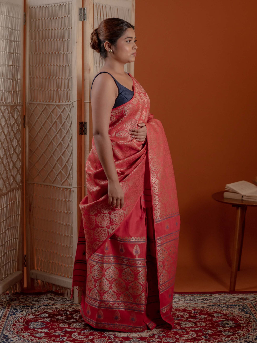 Red Eri Silk Mekhela Sador