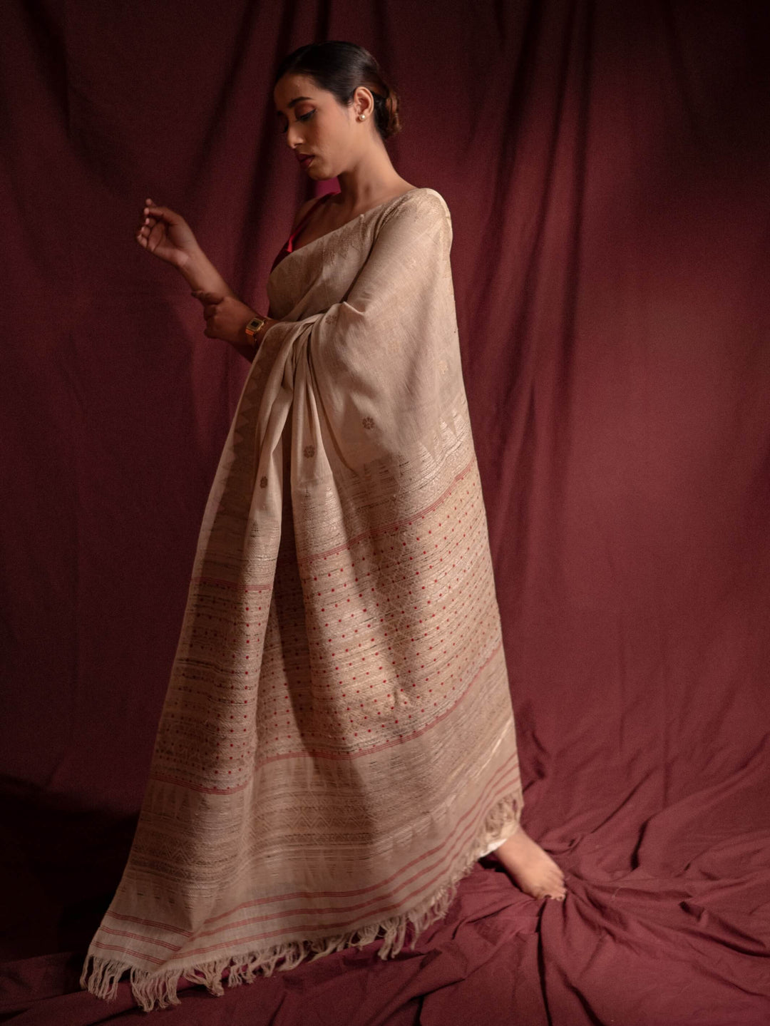 Natural Red Eri Silk Saree