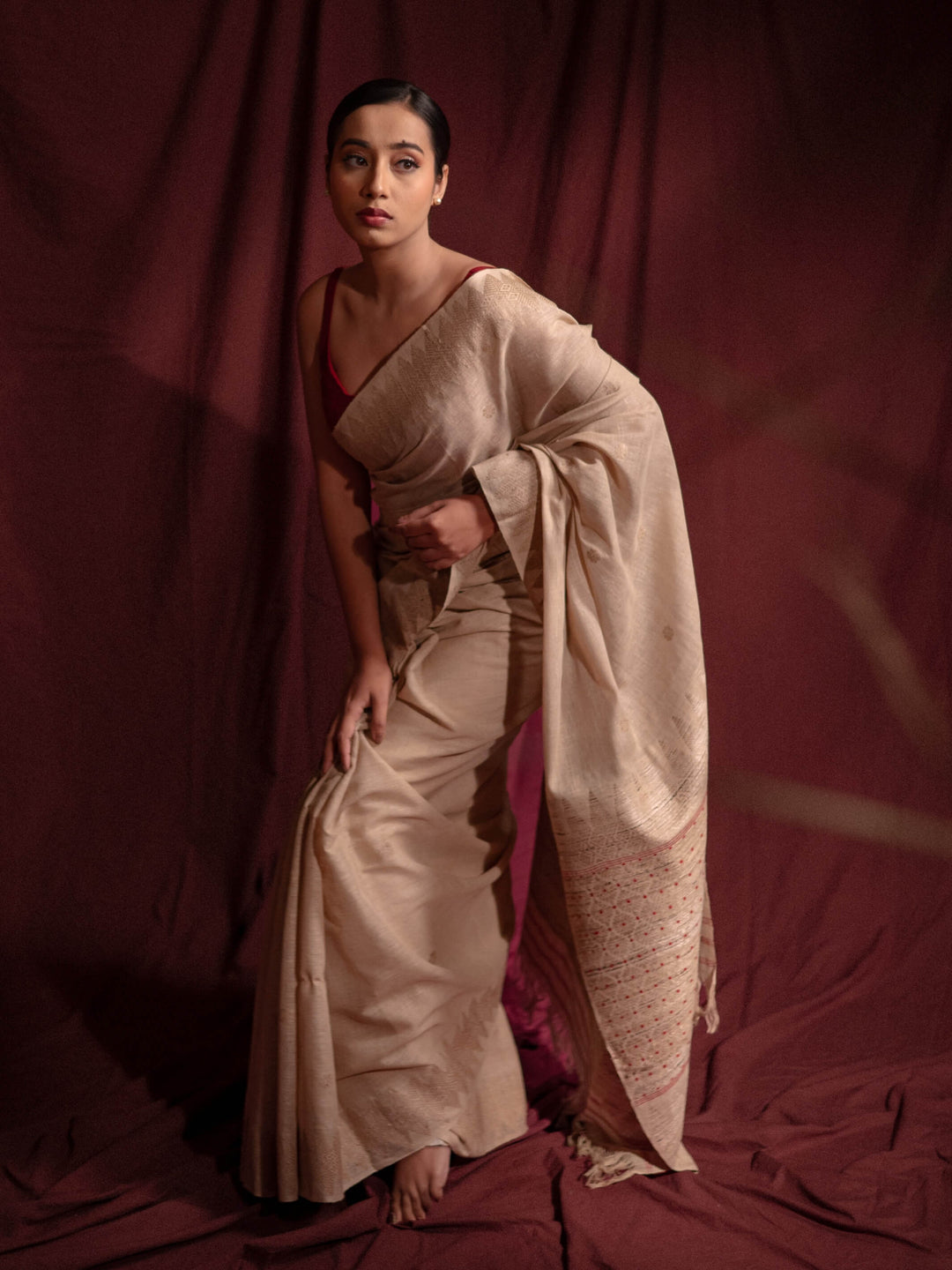 Natural Red Eri Silk Saree