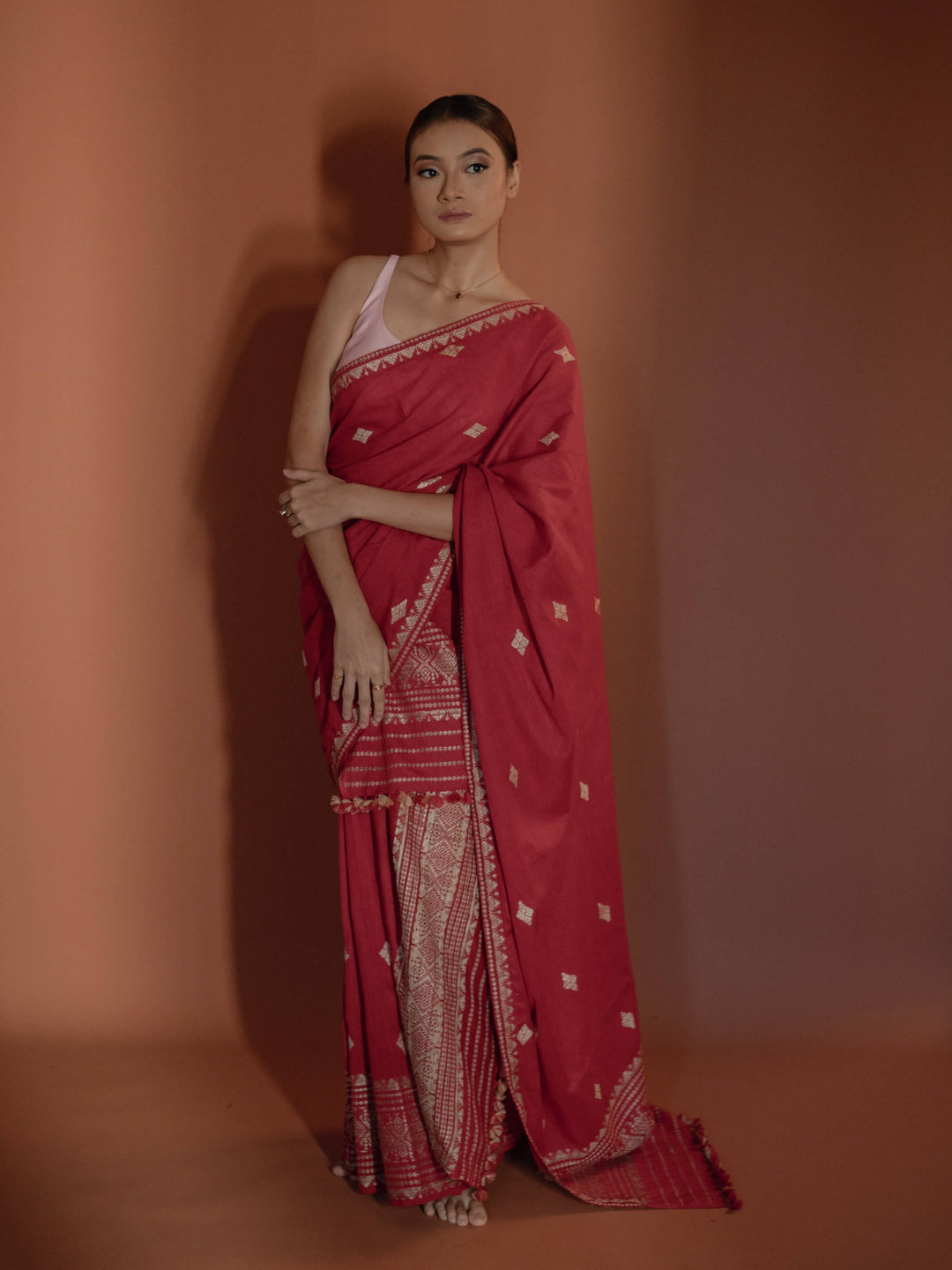 Red Silk Cotton Mekhela Sador