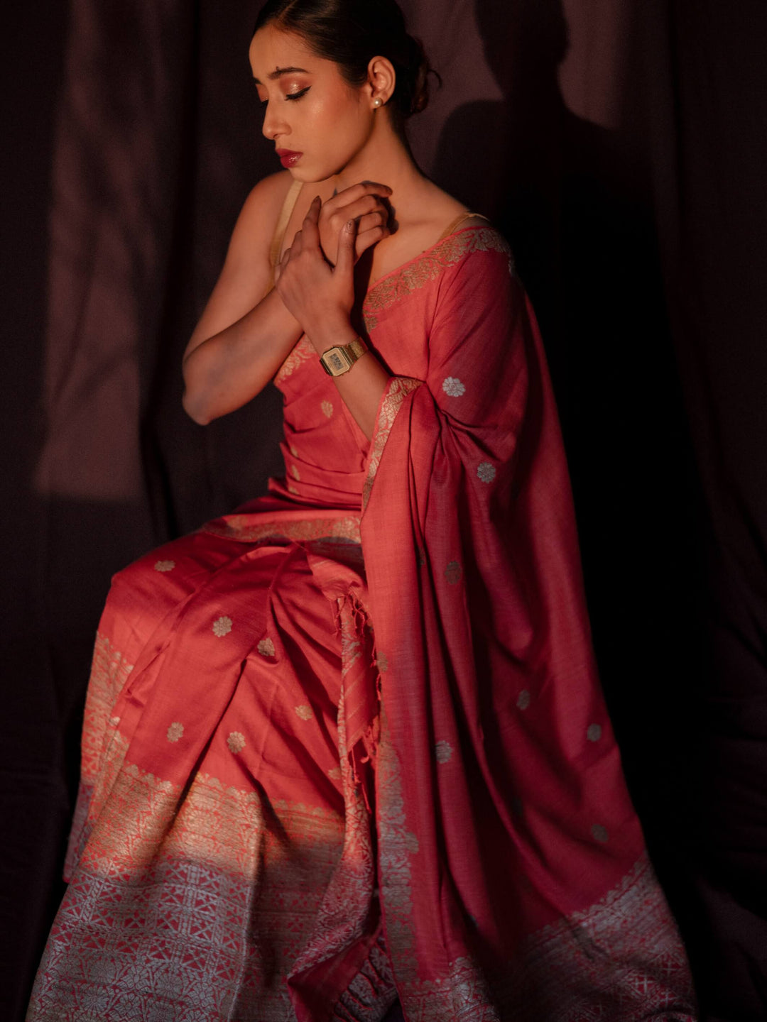 Red Eri Silk Mekhela Sador
