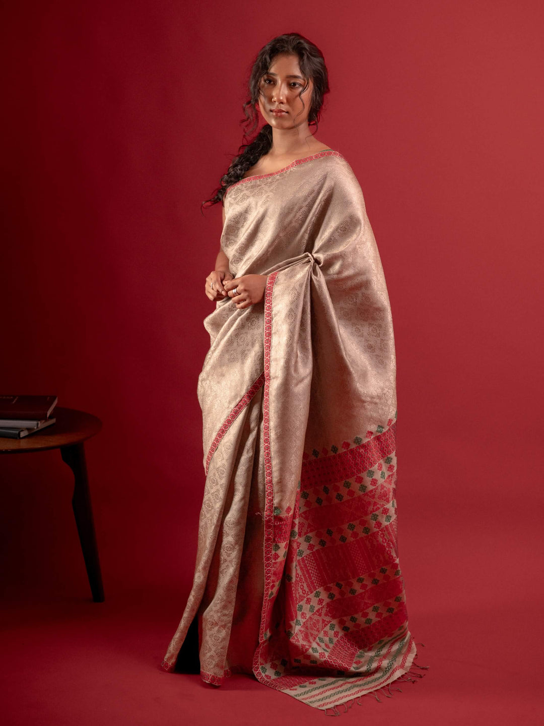 Red Tussar Silk Saree