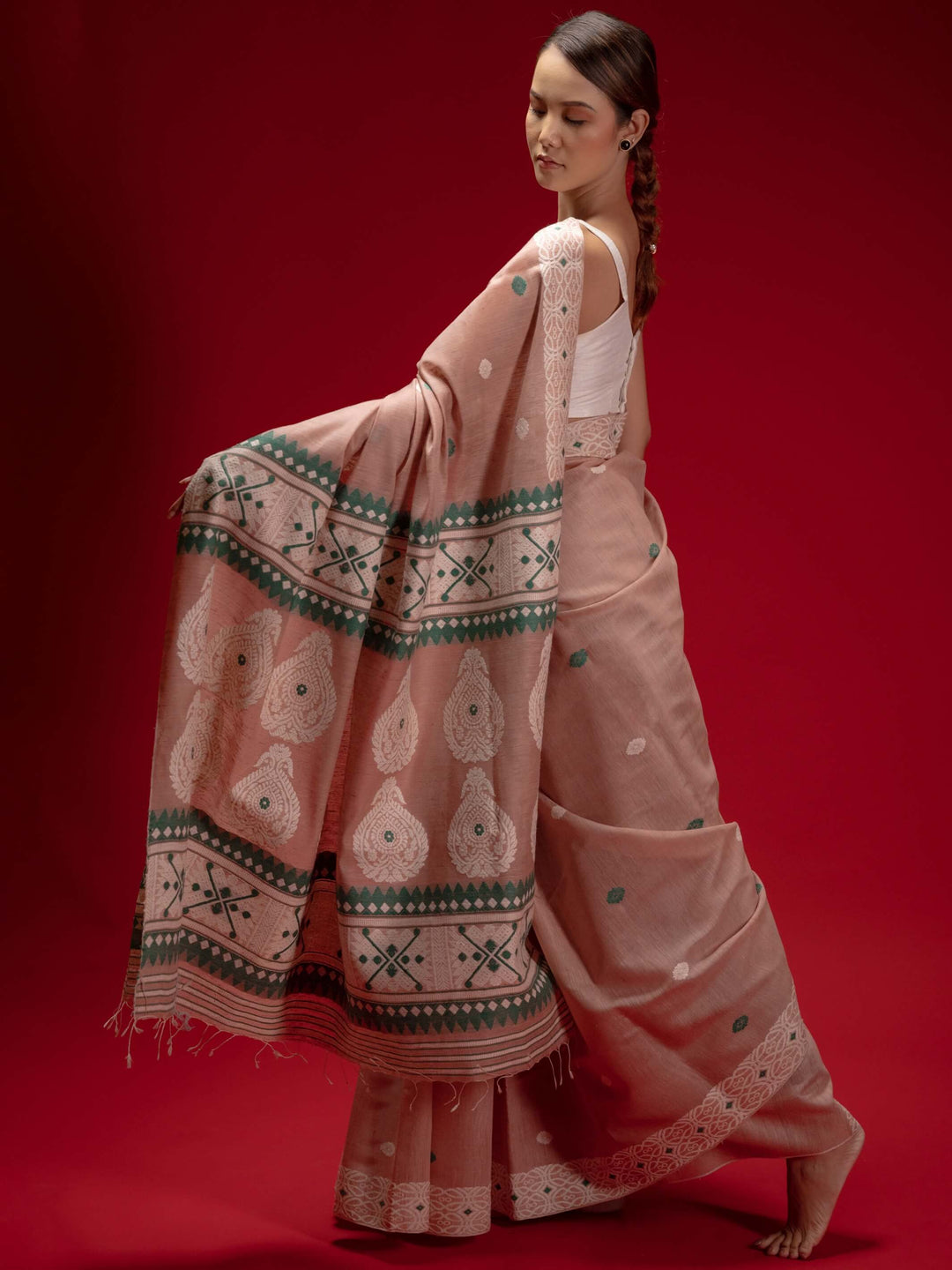 Dusty Rose Eri Kesa Paat Silk Saree