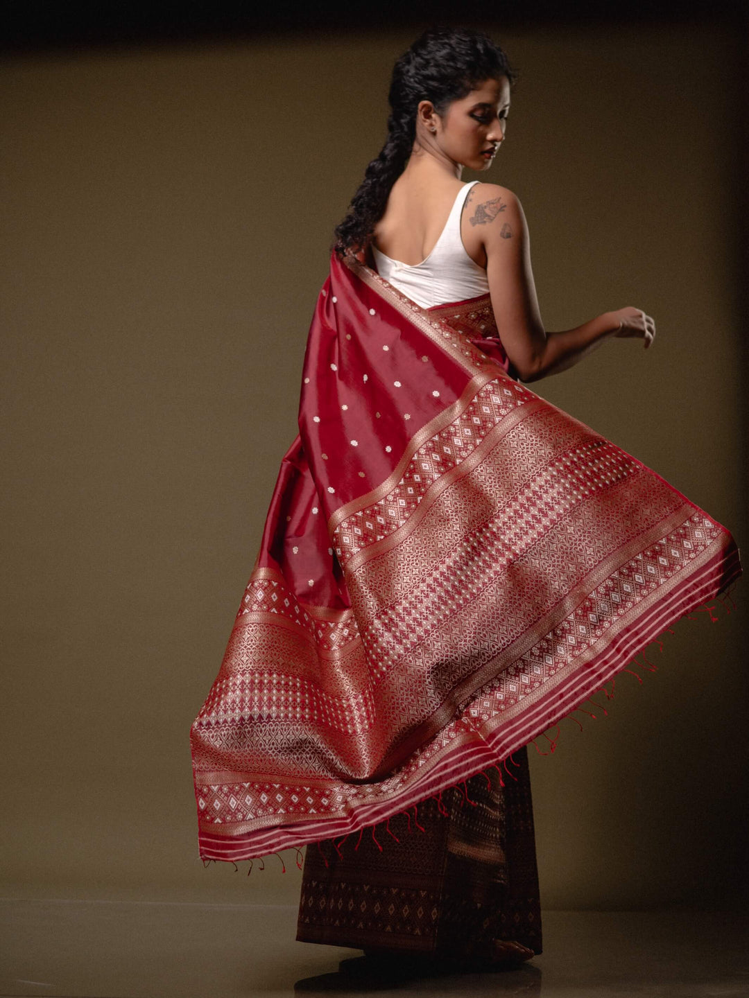 Burgundy Paat Silk Mekhela Sador