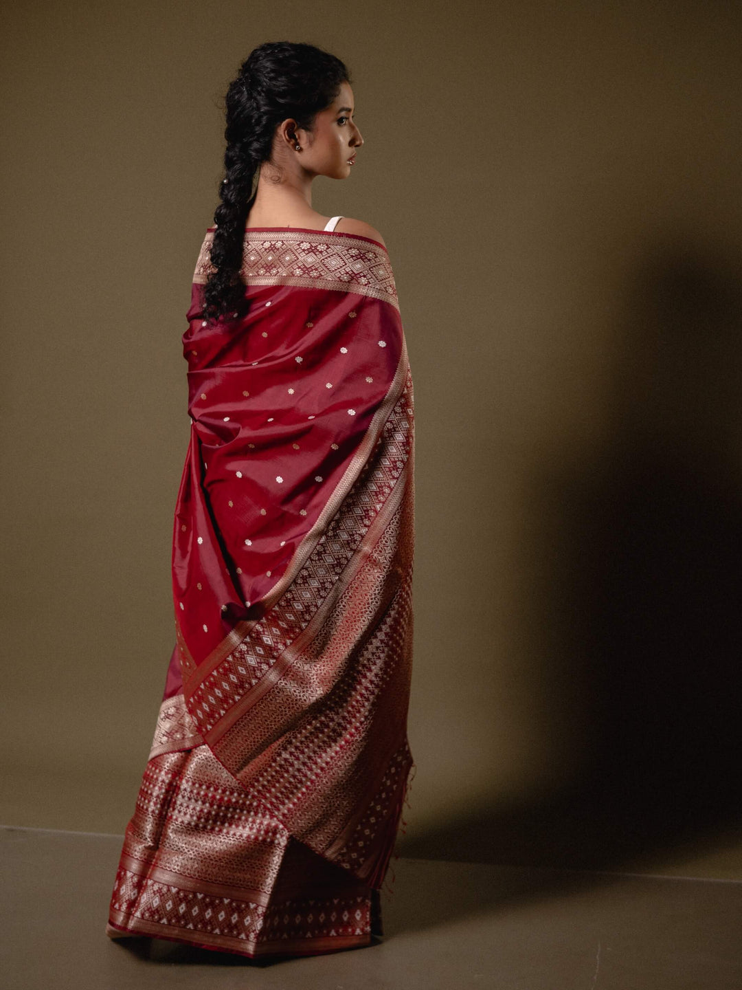 Burgundy Paat Silk Mekhela Sador