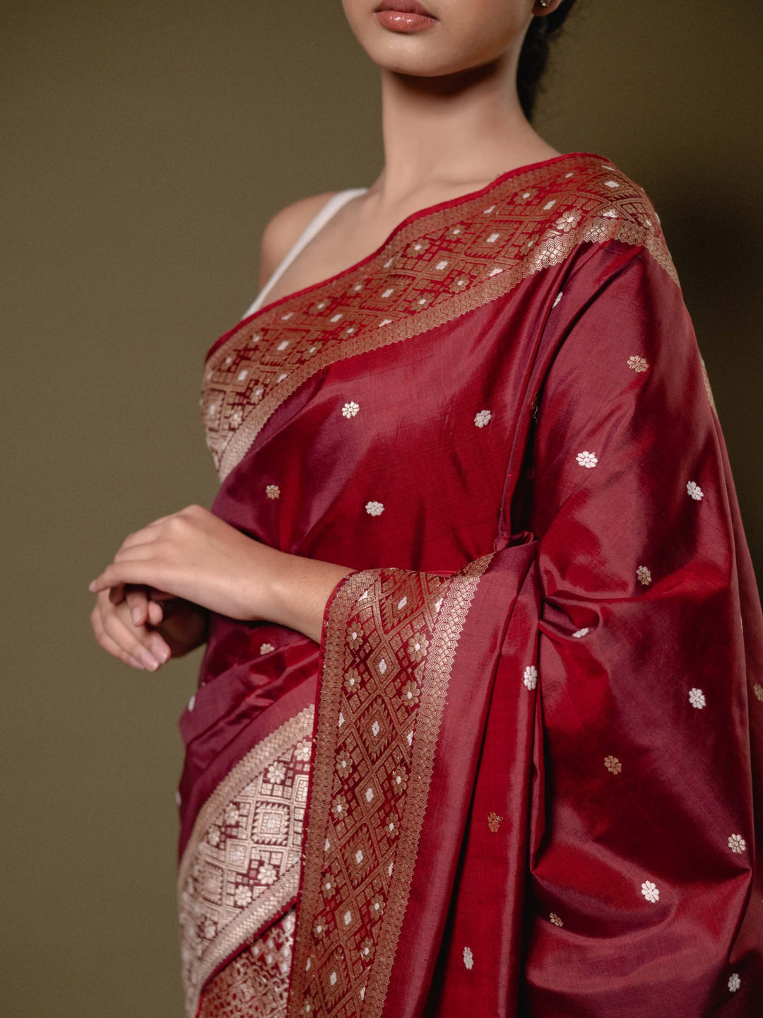 Burgundy Paat Silk Mekhela Sador