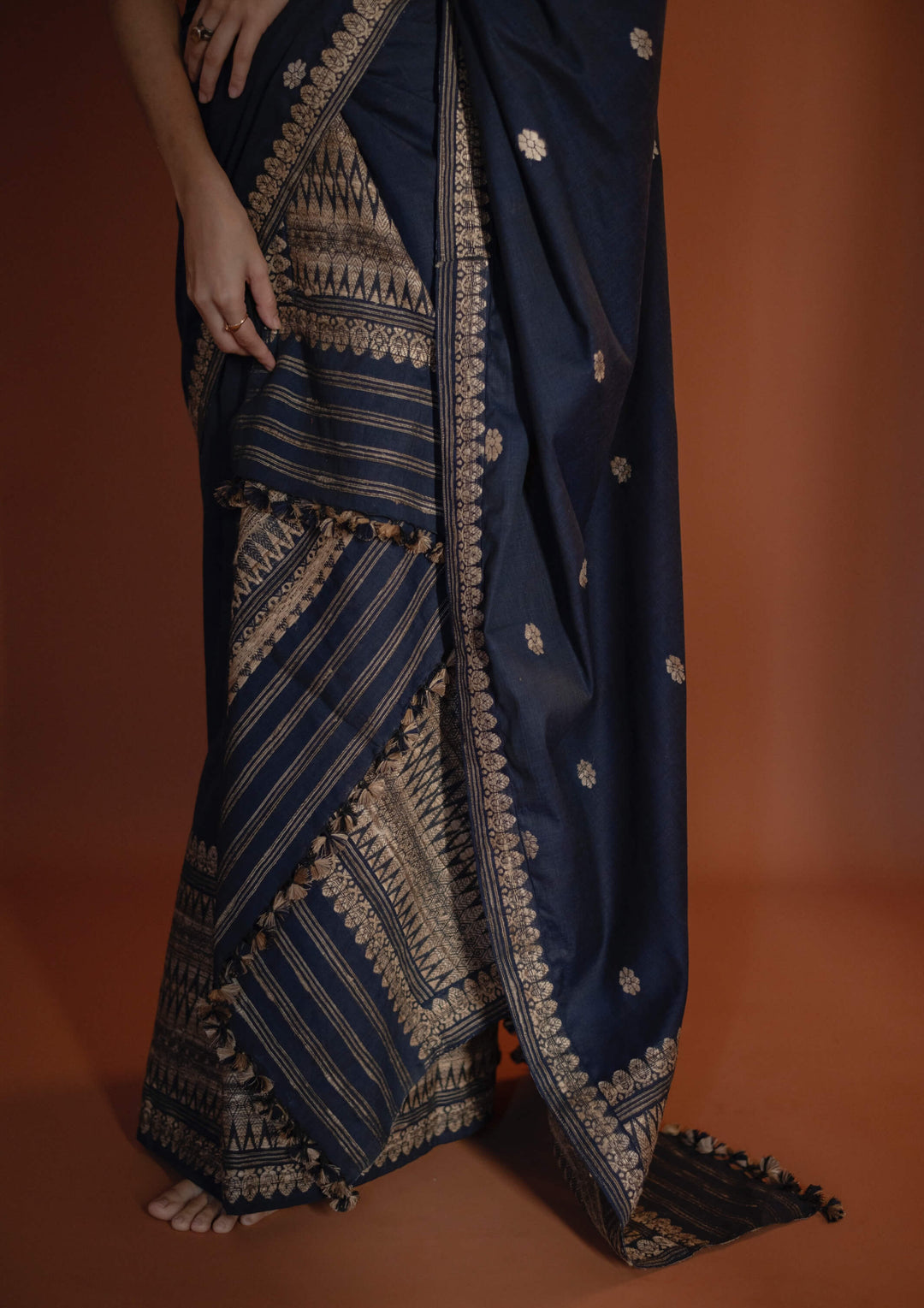 Indigo Blue Silk Cotton Mekhela Sador