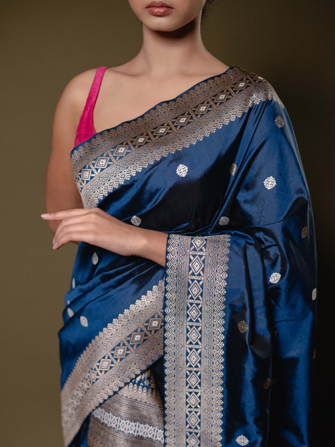 Teal Blue Paat Silk Mekhela Sador