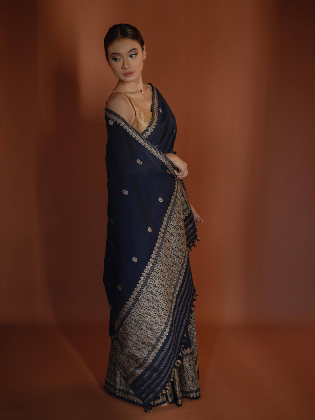 Indigo Blue Silk Cotton Mekhela Sador