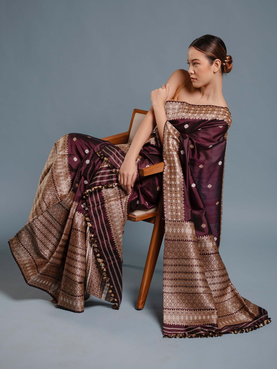Brown Paat Silk Mekhela Sador