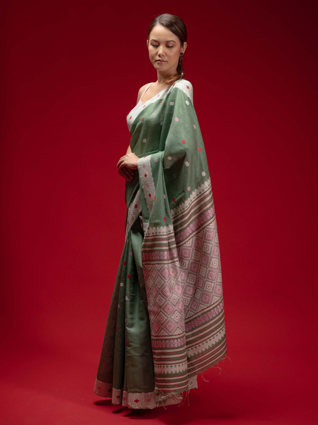 Sage Green Eri Kesa Paat Silk Saree
