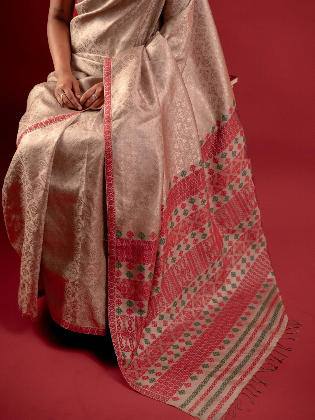Red Tussar Silk Saree