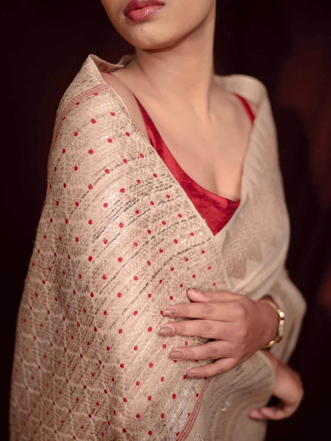 Natural Red Eri Silk Saree