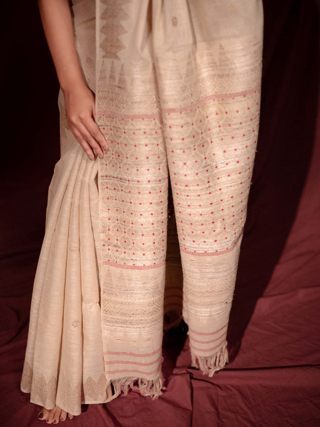 Natural Red Eri Silk Saree