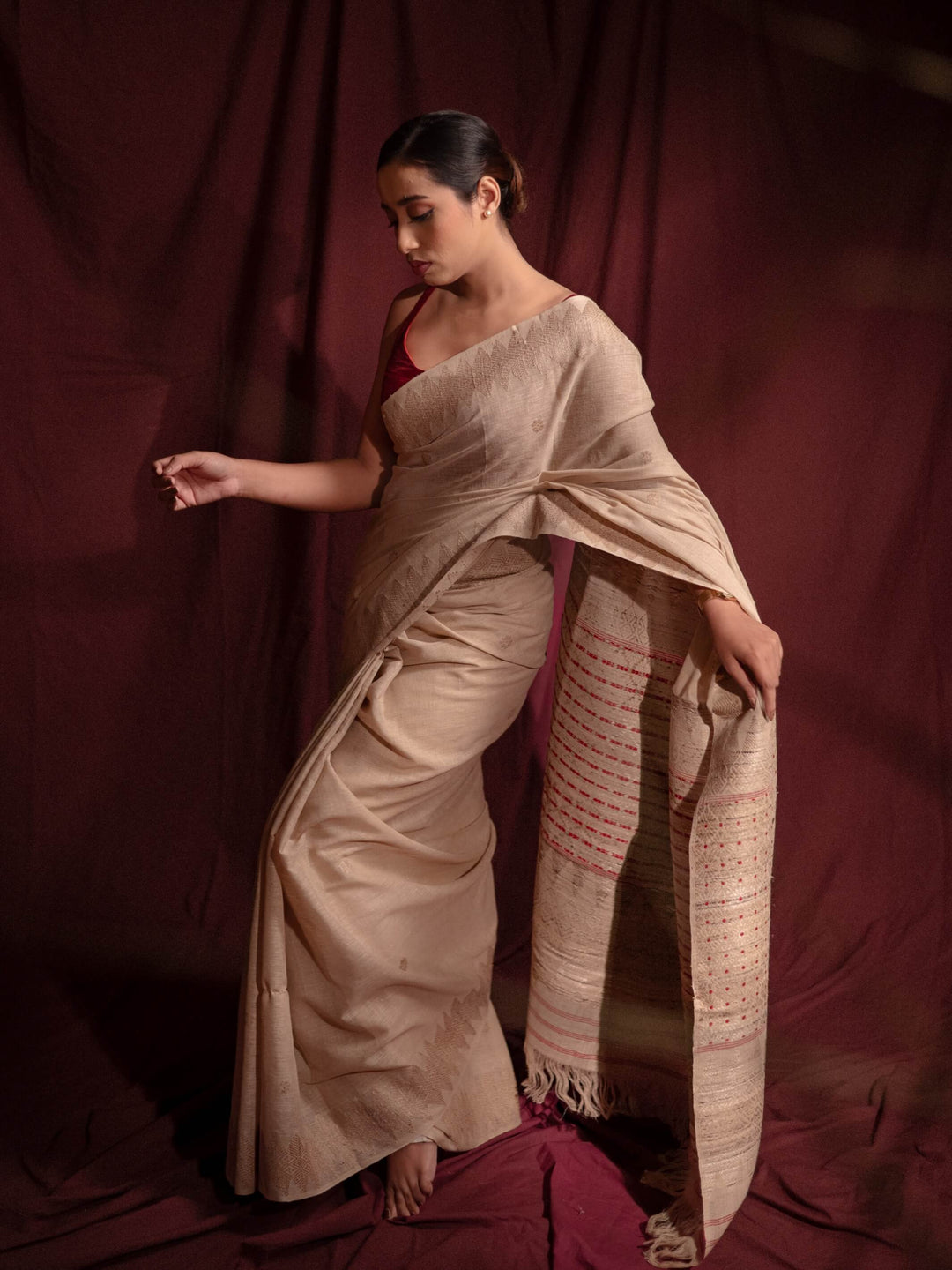 Natural Red Eri Silk Saree