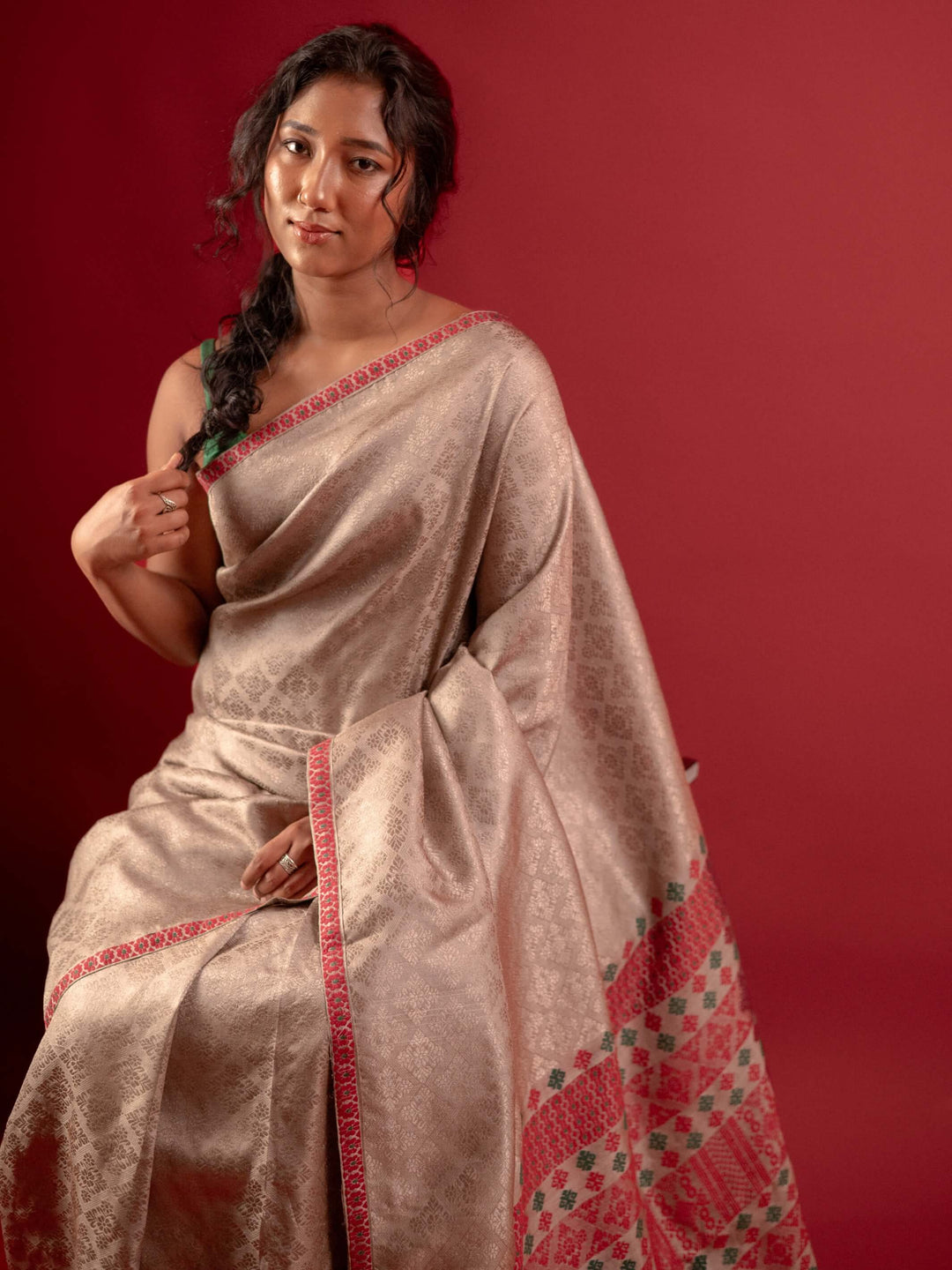 Red Tussar Silk Saree