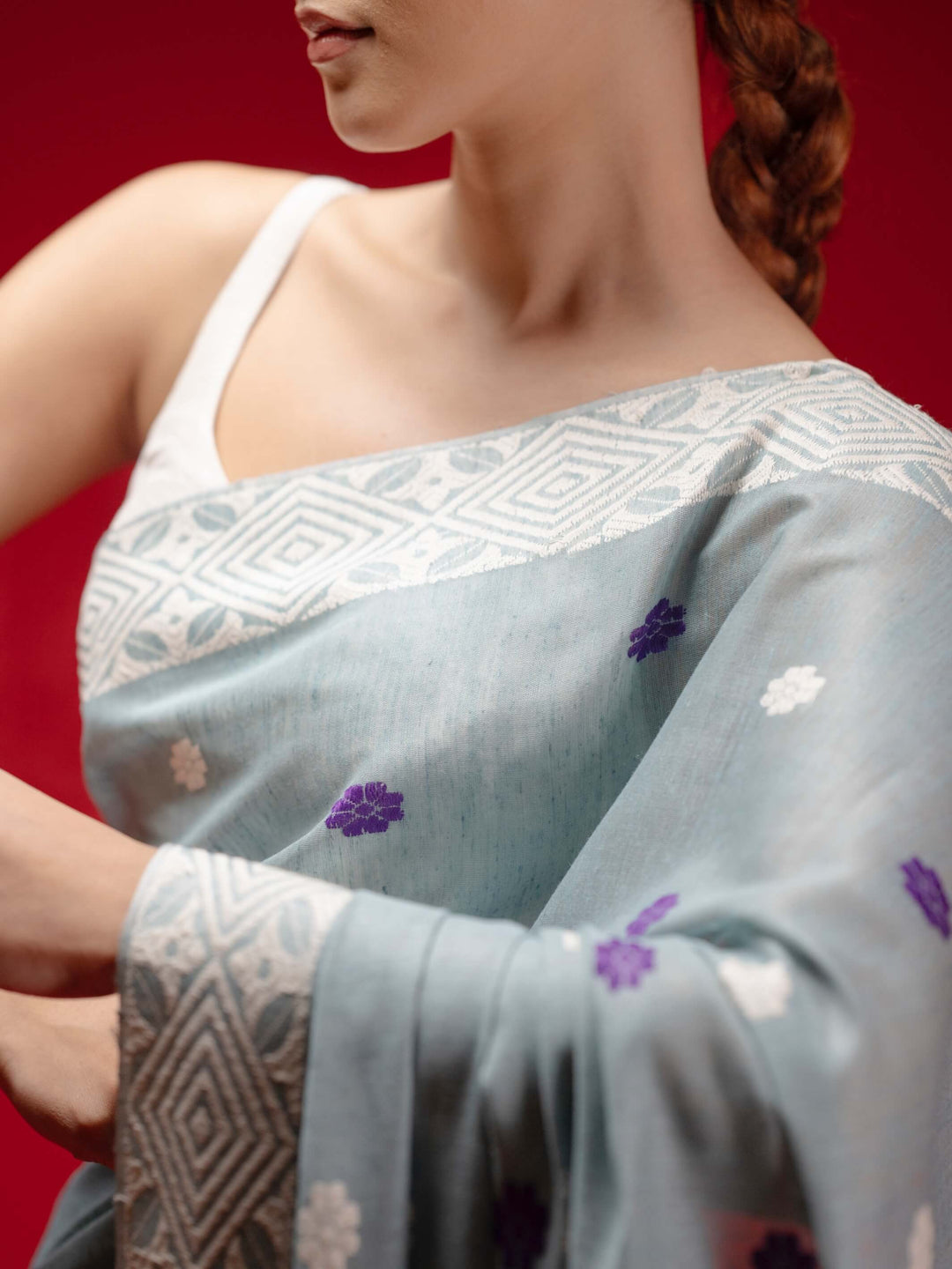 Smoky Blue Eri Kesa Paat Silk Saree