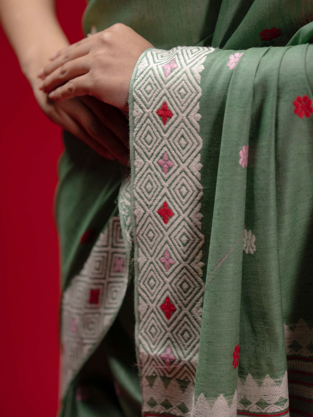 Sage Green Eri Kesa Paat Silk Saree