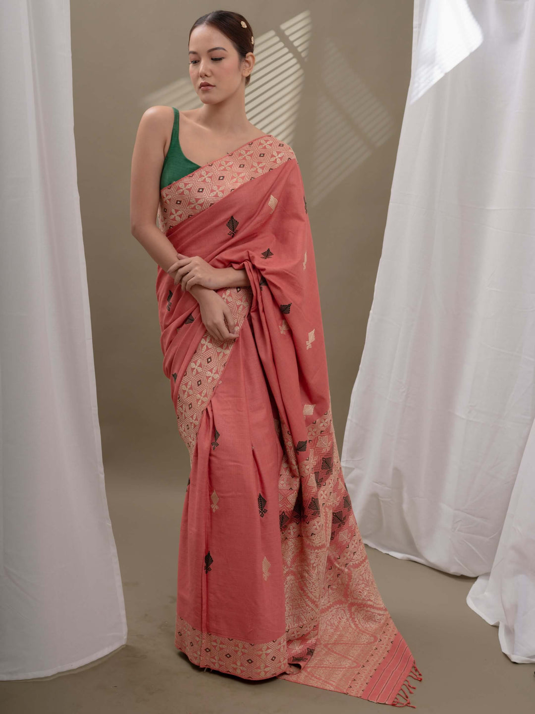 Indian Red Eri Silk Saree