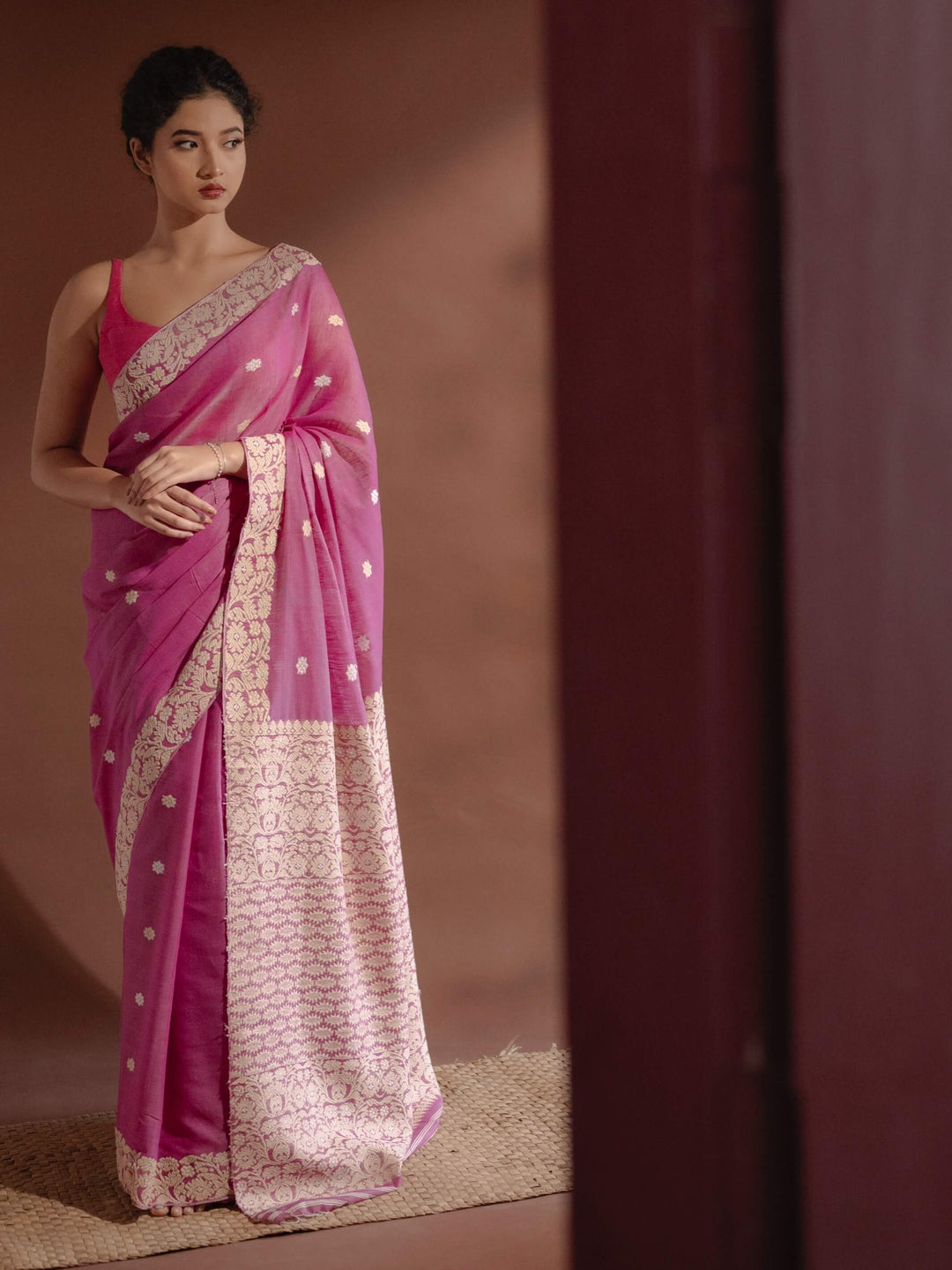 Magenta Pink Eri Kesa Paat Silk Saree