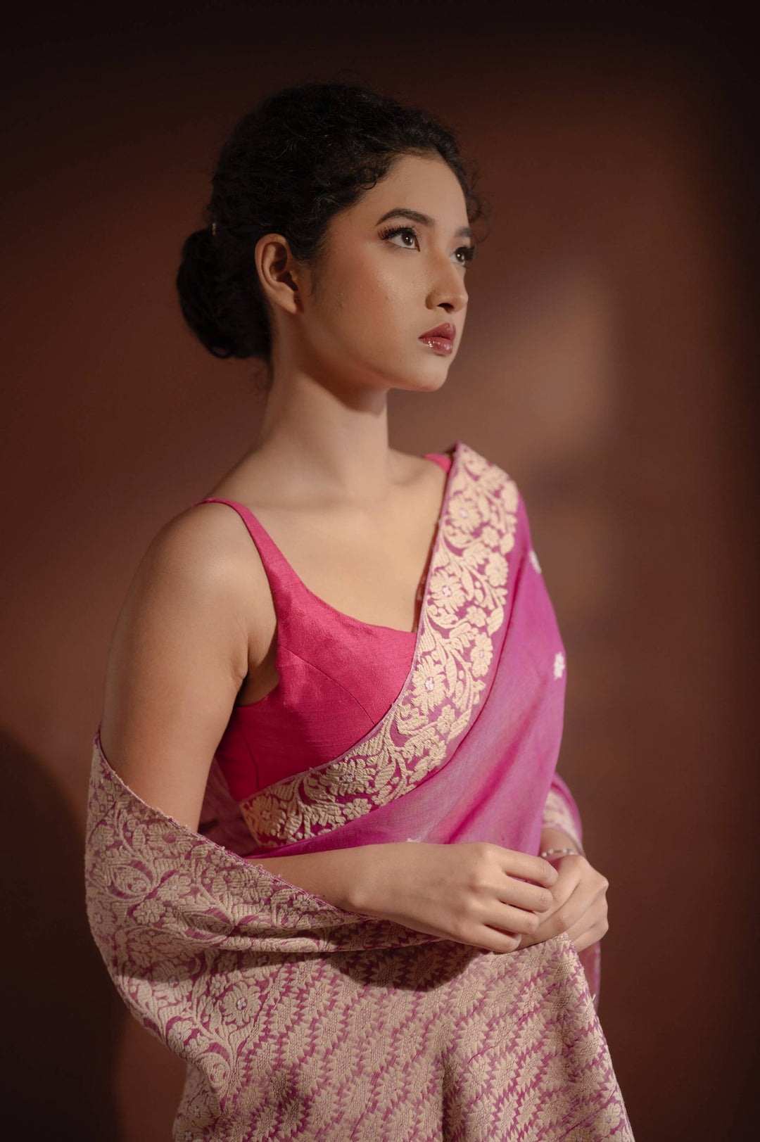 Magenta Pink Eri Kesa Paat Silk Saree