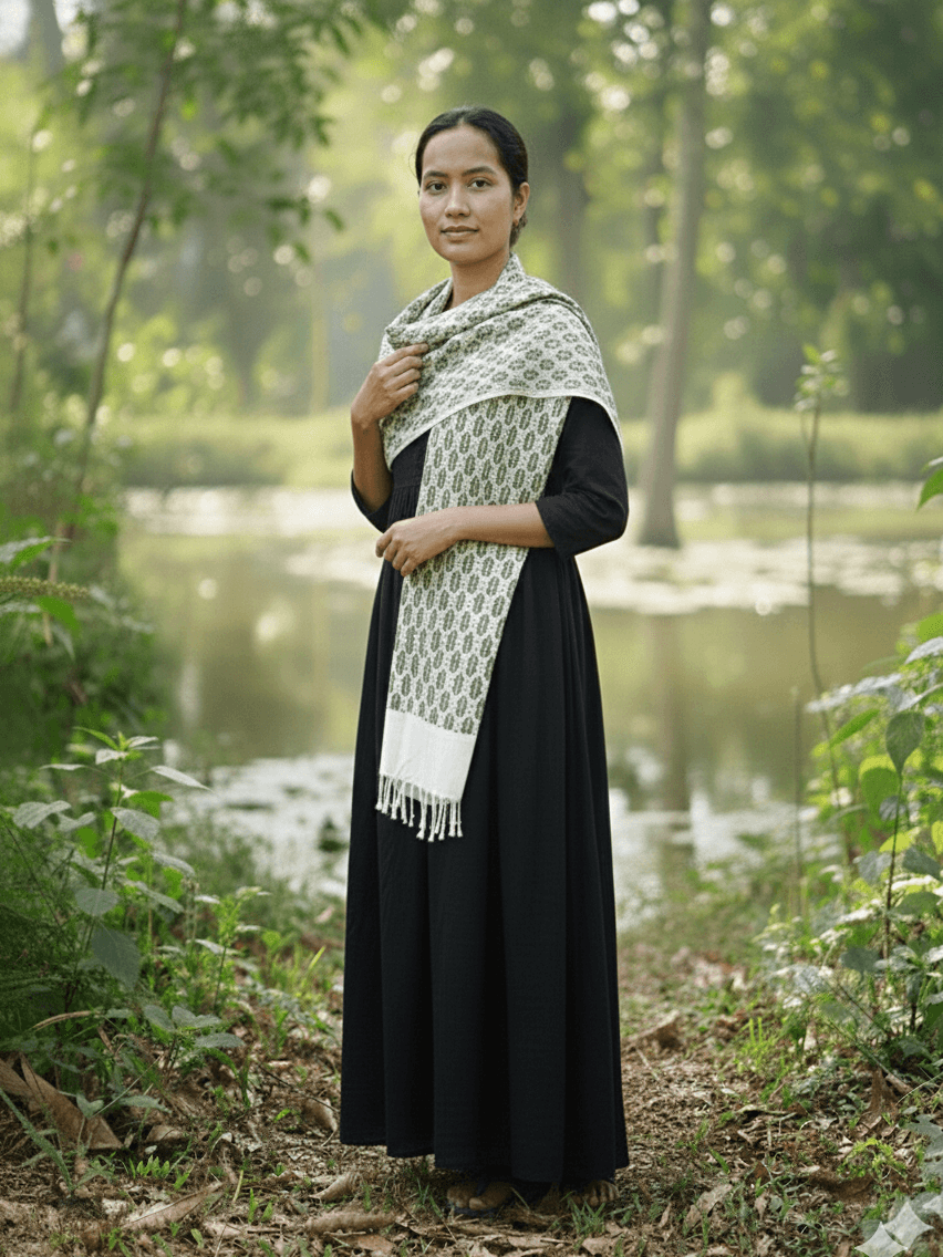 Olive Green Eri Silk Stole