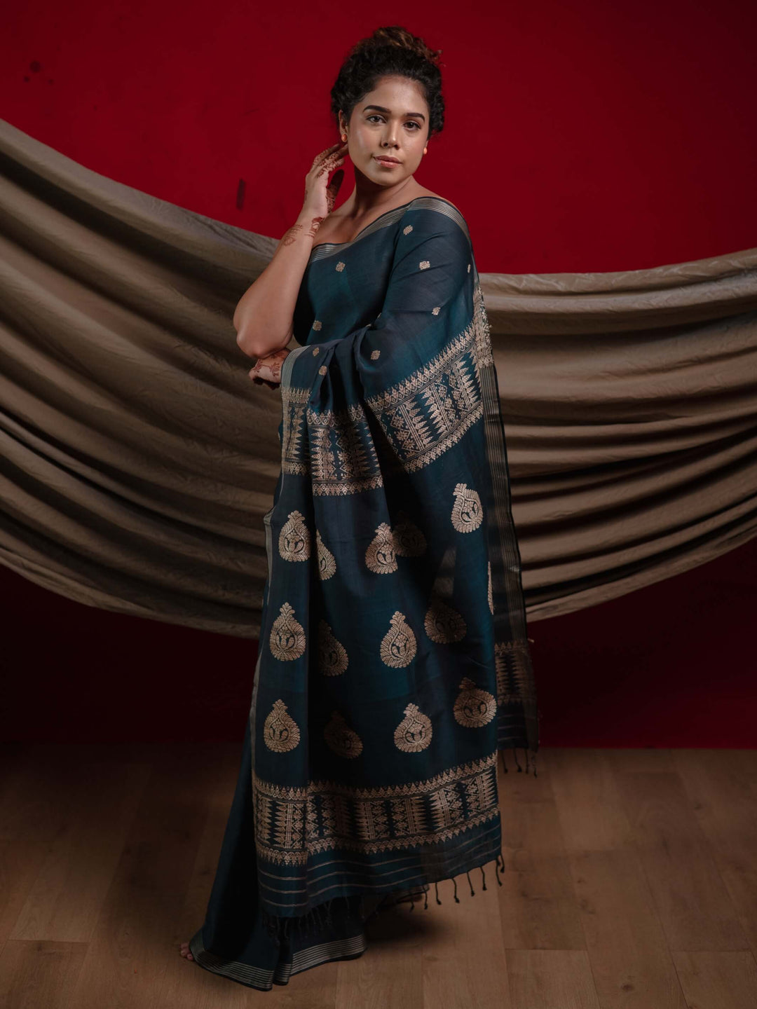 Teal Silk Cotton Saree
