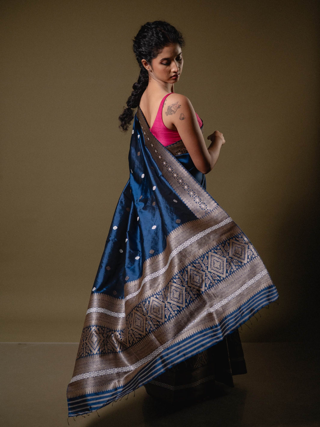 Teal Blue Paat Silk Mekhela Sador