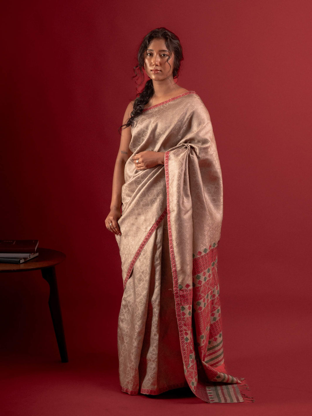 Red Tussar Silk Saree