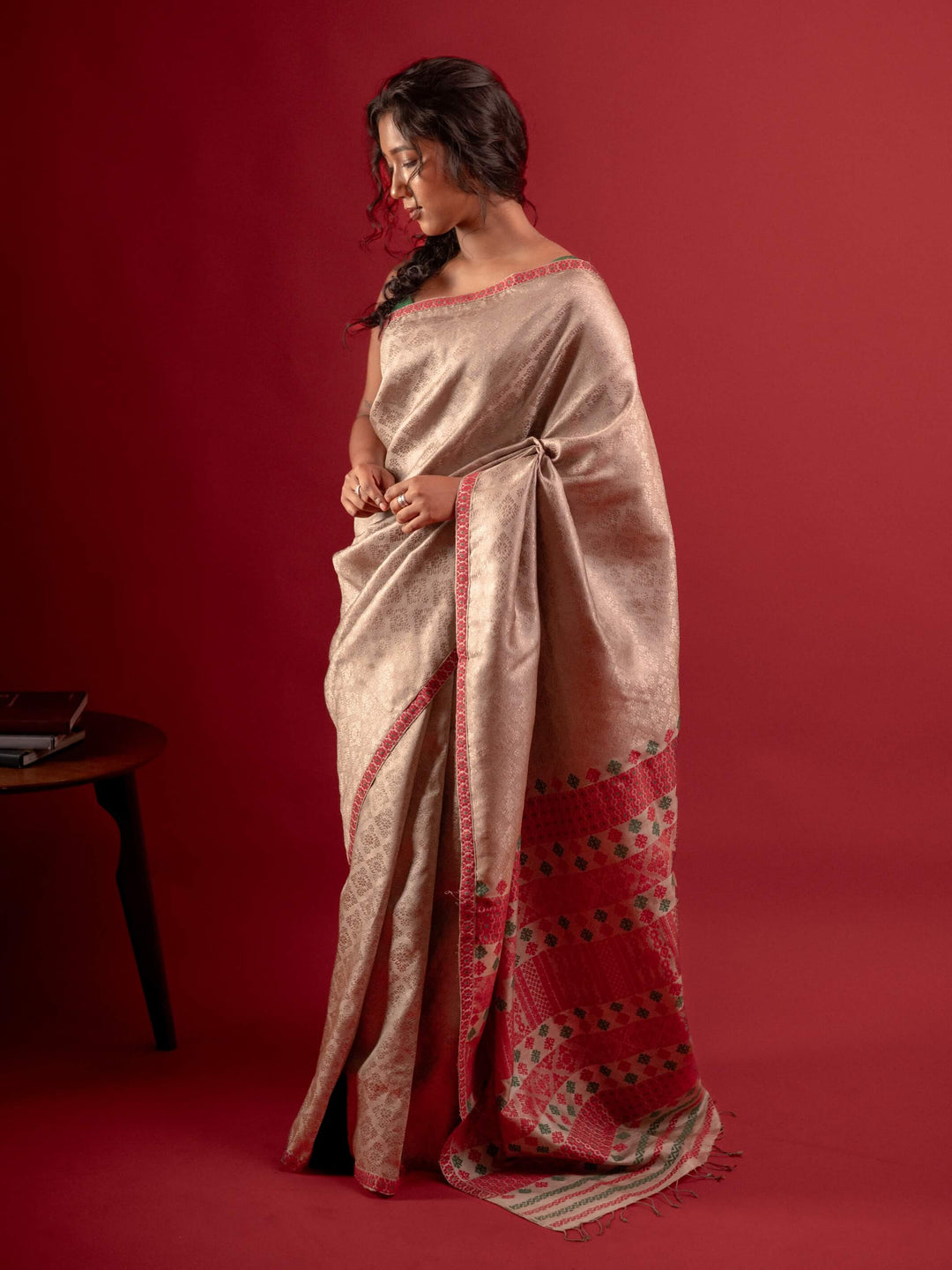 Red Tussar Silk Saree