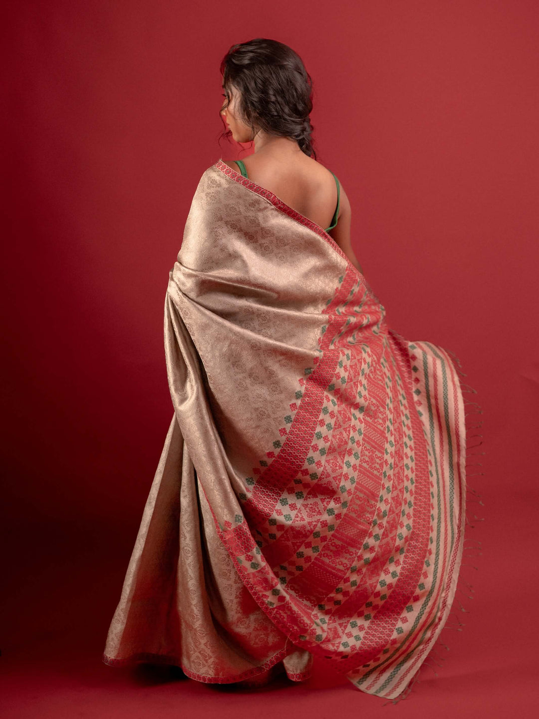 Red Tussar Silk Saree