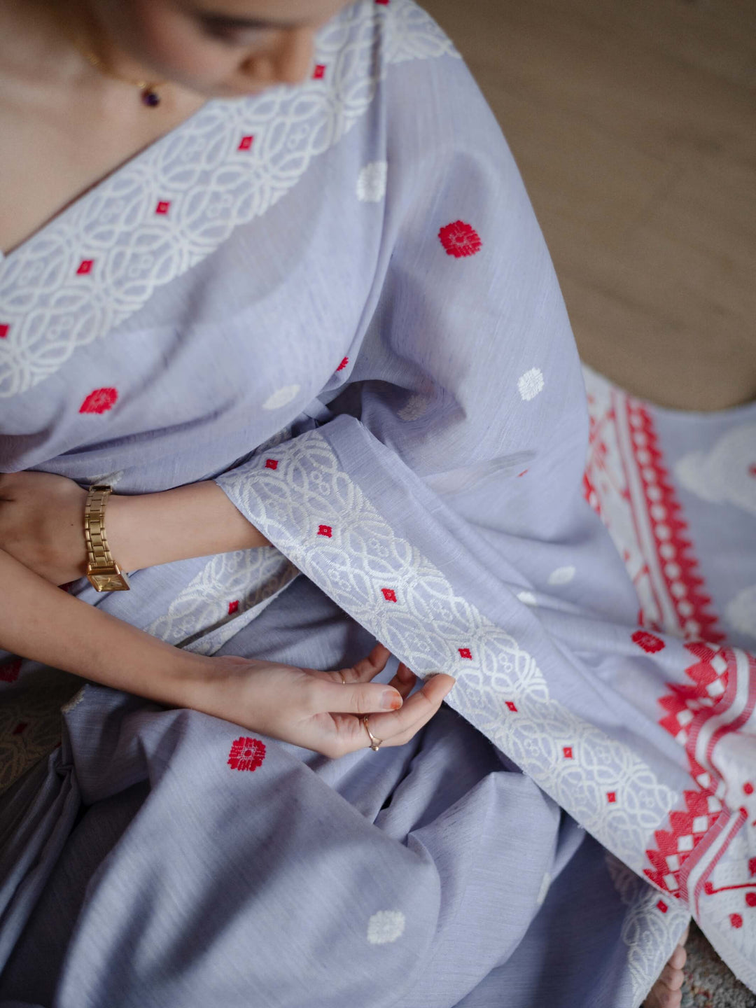 Periwinkle Eri Kesa Paat Silk Saree