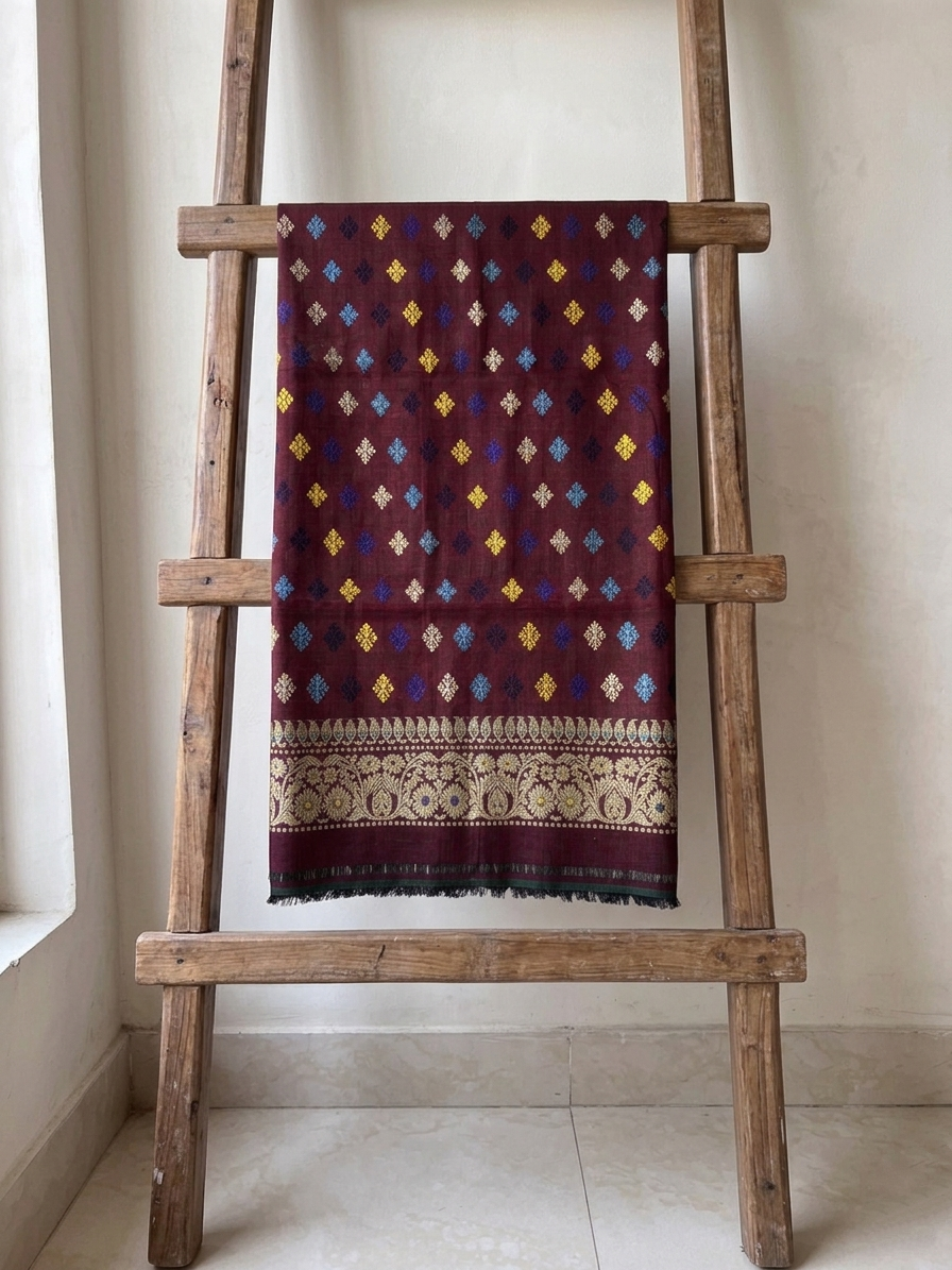 Wine Red Silk Cotton Blouse Fabric