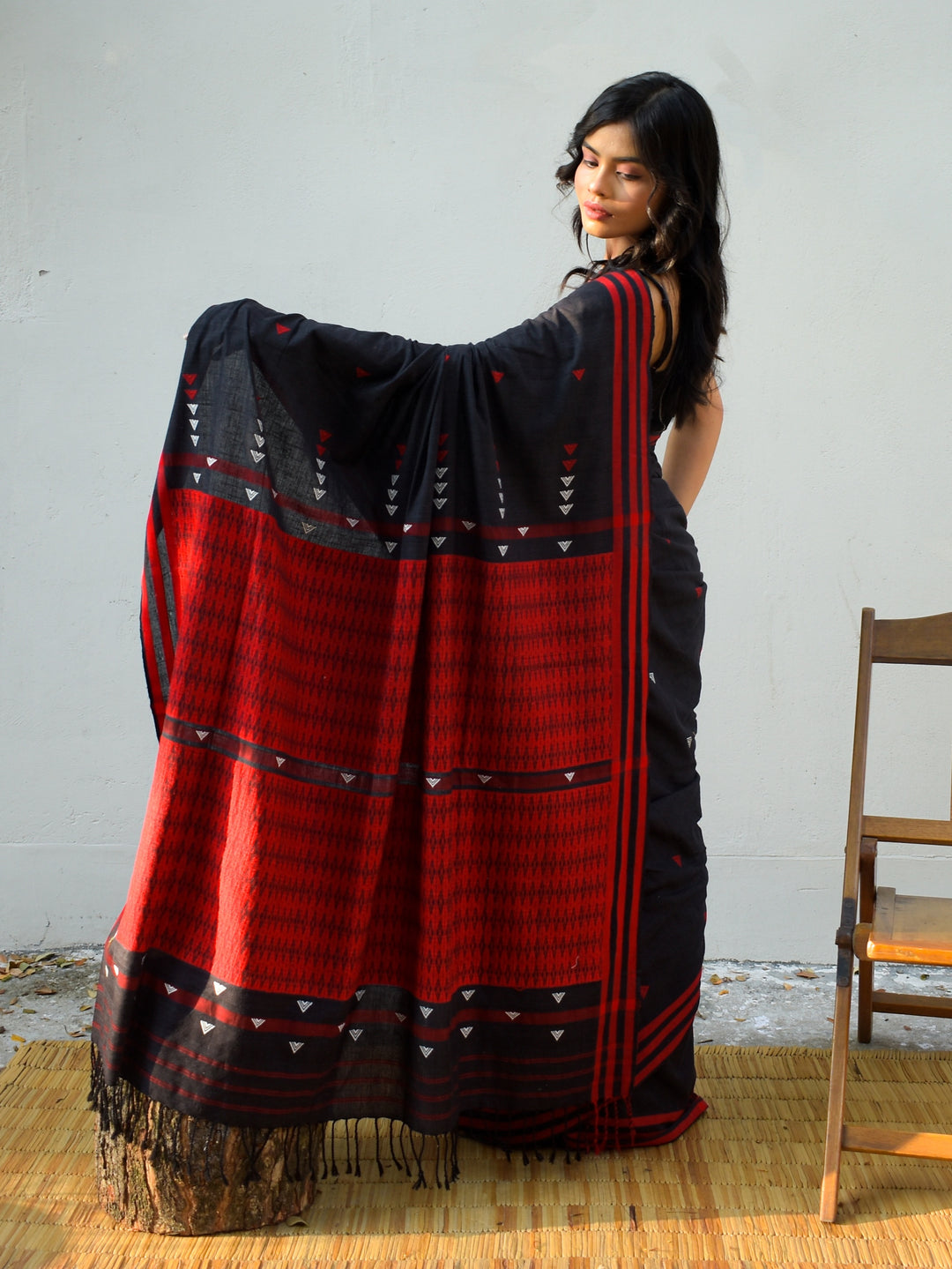 Naga Black-Red Cotton Silk Saree