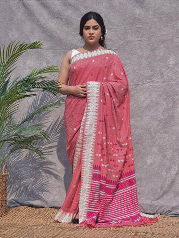 Coral Eri Silk Saree