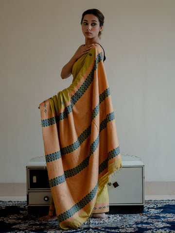 Chartreuse Eri Silk Saree