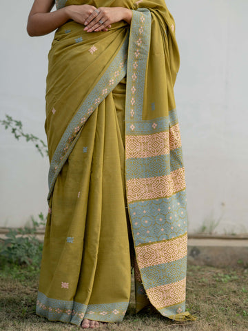 Chartreuse Eri Silk Saree